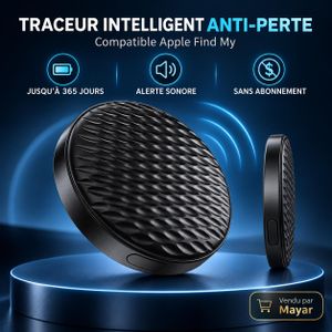 Traceur Bluetooth Anti-Perte Rond Noir Compatible Apple Find My – Localisation Mondiale, Alerte Sonore, Résistant à l’Eau, Autonomie Jusqu’à 365 Jours pour Clés, Sac, Valise et Animaux