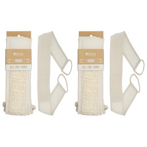Éponge de Massage Corporel - Fibre Naturelle - Exfoliation et Nettoyage du Dos - Beige 74 x 8 cm - Lot de 2