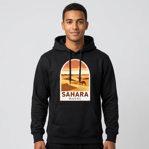 General Sweat à capuche homme noir imprimé Sahara Maroc – Style casual et urbain