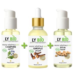 LY BIO PACK HUILE CAMPHREE 50ML - POMPE + HUILE GIROFLE 50ML - PIPETTE + HUILE SOJA 50ML - POMPE