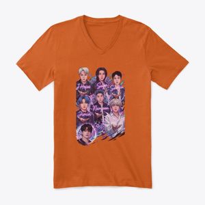 None T-shirt Col V Femme BTS – Seven Stars Concept - Design K-Pop Streetwear Moderne - Orange