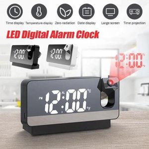 Réveil numérique LED avec thermomètre et projecteur rotatif, alimentation USB pour chambre (colleur aléatoire)