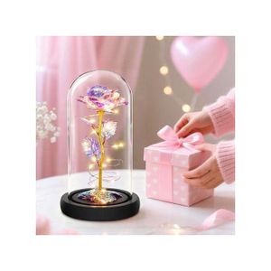 Rose Éternelle Lumineuse sous Cloche en Verre - Cadeau Romantique et Décoration Magique