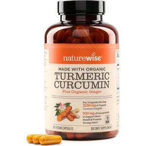 Naturewise Curcumine de curcuma biologique, 180 capsules véganes