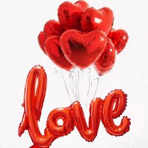3 ballons coeur rouge métallique et love pour anniversaire & fête de mariage