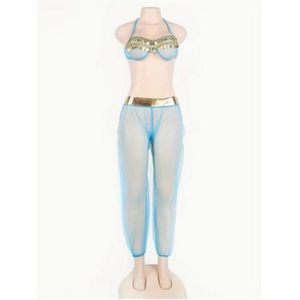 طقم ملابس نسائي مثير، راقصة غريبة بتصميم شبكي مطلي وشق جانبي