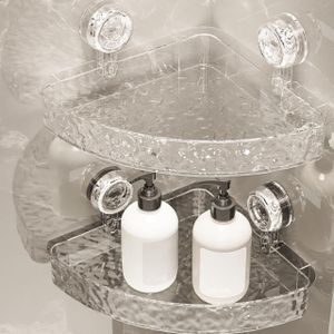 Étagère d'Angle de Douche en Acrylique Transparent - Fixation Ventouse sans Perçage - Design Moderne Effet Cristal - Support de Rangement pour Salle de Bain et Cuisine 26/34cm