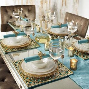 Pack de 4 Sous Plat + 4 Sous Tasses en cuir Or