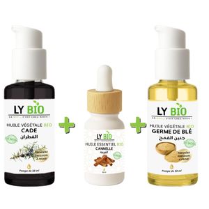 LY BIO PACK HUILE CADE 50ML - POMPE + HUILE ESSENTIEL CANNELLE 10ML + HUILE GERME DE BLE 50ML - POMPE