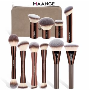 Maange ™ Kit de 10 Pinceaux Maquillage Professionnels avec Pochette – Pinceaux Fond de Teint, Blush, Poudre, contour, highlight Contouring Visage