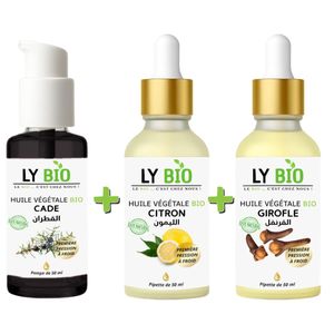 LY BIO PACK HUILE CADE 50ML - POMPE + HUILE CITRON 50ML - PIPETTE + HUILE GIROFLE 50ML - PIPETTE