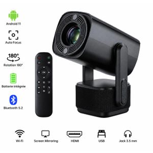 Projecteur Intelligent Android 11 WiFi Bluetooth 5.2 - Batterie Intégrée - Auto Focus - Rotation 180° - 1Go+8Go