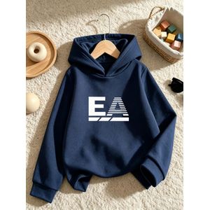 Sweat à capuche décontracté à manches longues pour garçon, automne/hiver, avec imprimé lettre simple, en tissu légèrement extensible, convient pour une tenue décontractée quotidienne, le sport, les sorties en ville et un style polyvalent