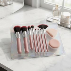 Kit Maquillage Professionnel 10 Pièces – 8 Pinceaux + 2 Éponges