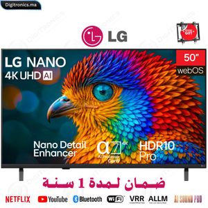 LG تلفاز ذكي 50 4K UHD AI بنظام webOS HDR10 Pro، معالج a7 الجيل 8 + حامل مجاني، 50UA73006
