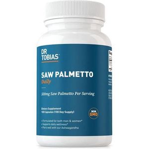 Supplément de palmier nain Dr. Tobias, favorise la santé uri naire, l'équilibre hormonal, la santé de la prostate et la vitalité des cheveux. Palmier nain pour hommes et femmes, 500 mg par portion - 100 capsules, 100 portions SAWPALMETTO
