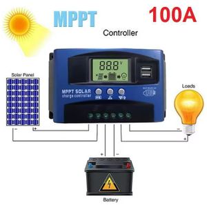 Contrôleur de Charge solaire MPPT 100A écran LCD USB 12V/24V