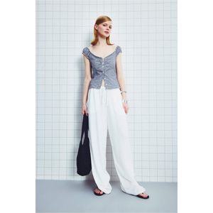 Defacto Pantalon en lin mélangé large taille haute longueur standard avec poches