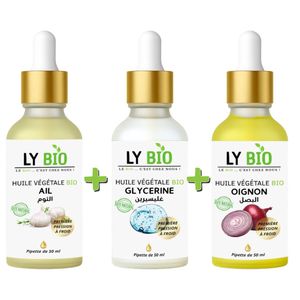 LY BIO PACK HUILE AIL 50ML - PIPETTE + HUILE GLYCERINE 50ml - PIPETTE + HUILE OIGNON 50ML - PIPETTE