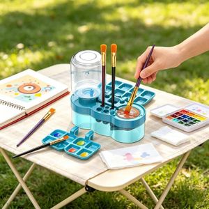 Nettoyeur de Pinceaux avec Changement d’Eau Automatique – Station de Rinçage Multifonction avec Palette de Peinture et Porte-Pinceaux pour Aquarelle et Peinture Acrylique