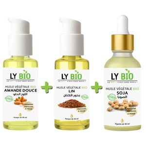 LY BIO PACK HUILE AMANDE DOUCE 50ml - POMPE + HUILE LIN 50ML - POMPE + HUILE SOJA 50ML - PIPETTE