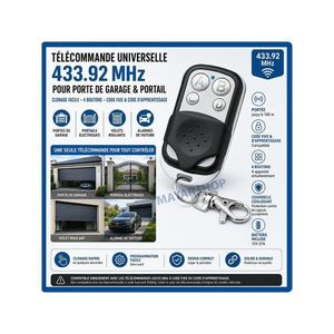 Télécommande Universelle 433.92 MHz pour Porte de Garage et Portail – 