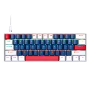 T-Wolf Clavier mécanique de jeu avec interrupteurs tactiles bleus, 61 touches, rétroéclairage RVB, câble Type-C détachable pour l'entrée de données et le jeu  TWOLF T60