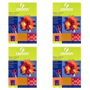 Set de Feuilles - Papier Vitrail - Pour Loisirs Créatifs et Décoration - Format A4, Couleurs Assorties - Lot de 4