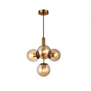 Lustre moderne laiton brossé 4 boules transparent miel -E27-