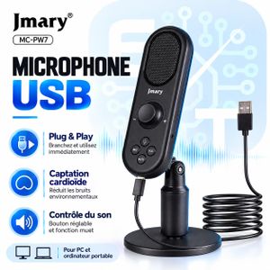 Jmary Microphone USB de bureau MC-PW7 avec base orientable, contrôle du volume et fonction muet