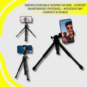 NeePho Trépied Portable NP-999S – Support Smartphone Universel – Rotation 360° – Compact & Stable