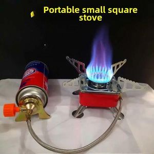 Cuisinière à gaz d'extérieur portable de style carte, cuisinière de camping pliable, petite cheminée carrée, appareil à gaz, structure fendue