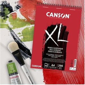 Canson  Bloc XL spirale A4,30 feuilles-Huile & Acrylique-290g,Papier épais Haute qualité