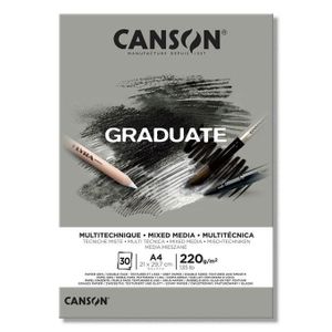 Canson Blocs Papiers Graduate Mixed Media Gris - A4 - 220g/m² - 30 feuilles
