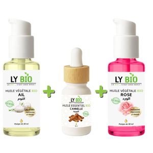 LY BIO PACK HUILE AIL 50ML - POMPE + HUILE ESSENTIEL CANNELLE 10ML + HUILE ROSE 50ml - POMPE