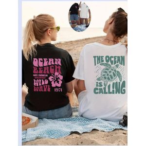 T-shirt à imprimé lettre, haut décontracté à manches courtes et col ras du cou pour l'été et le printemps, vêtements pour femme