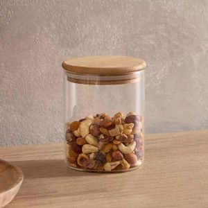 Bocal en verre avec couvercle en bois hermétique