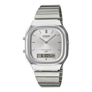 Casio Vintage retro au style arrondi & moderne - Unisexe - Fond Argente - Double montres au bracelet métallique - AQ-240E-7A
