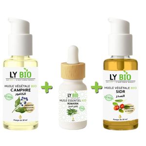 LY BIO PACK HUILE CAMPHREE 50ML - POMPE + HUILE ESSENTIEL ROMARIN 10ML + HUILE SIDR 50ML - POMPE