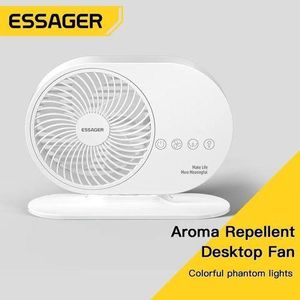 ESSAGER Ventilateur de Bureau Oscillant avec Répulsif Anti-Moustiques et Veilleuse LED 3 vitesses, ultra silencieux, injuste, rotation à 70 °, commande vocale intelligente