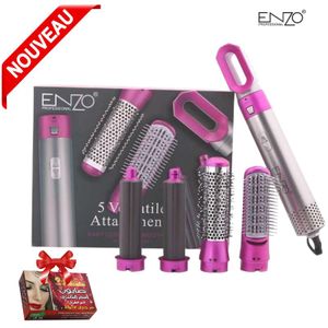 Enzo فرشاة مجفف الشعر المهنية بالهواء الساخن الدوارة لتصفيف الشعر 5 في 1 – تجفف، تنعم، تجعد وتدلك EN-6206