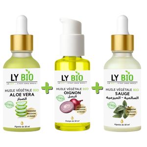 LY BIO PACK HUILE ALOE VERA 50ml - PIPETTE + HUILE OIGNON 50ML - POMPE + HUILE SAUGE 50ML - PIPETTE