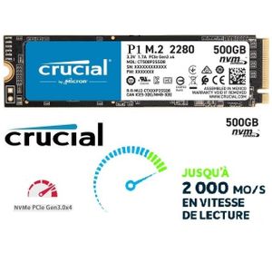 Crucial Disque dur SSD Crucial P1 Nvme M.2 PCIe Interne 500GB - Vitesse  2000MB/s