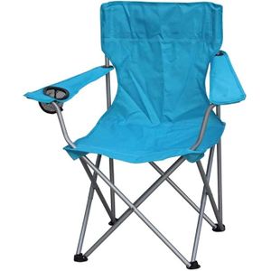 Chaise de camping de plage pliante turquoise avec porte-boissons