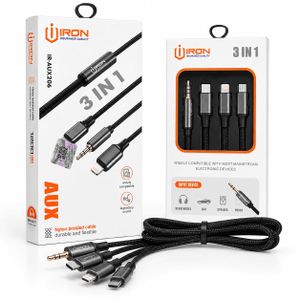 Câble Audio AUX 3 en 1 – USB Type-C + Lightning + Jack 3,5 mm – Compatible Voiture, Smartphone, Haut-Parleur, Casque – Câble Audio Tressé Haute Qualité – Son Hi-Fi – Durable et Flexible