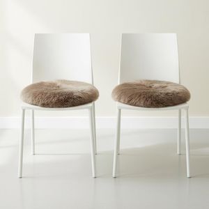 Coussin de Chaise Rond en Peau d'Agneau Véritable Taupe Ø34cm - Confort & Élégance - Pack de 2