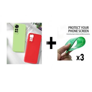 Case Pack : 2 pochette Redmi Note 11 (4G) silicone Goma Rouge et Vert + 3 ciramik