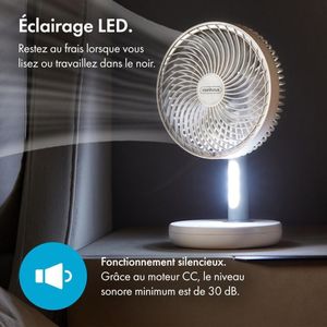 Ventilateur de Bureau Rechargeable avec Éclairage LED Silence, fraîcheur et lumière réunis pour un confort optimal.