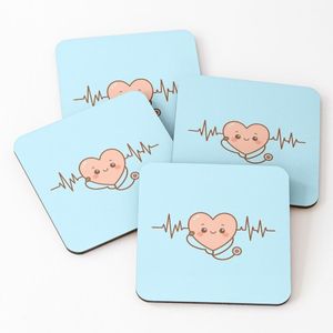 4 Dessous de Verre infirmière cardiaque - Soins infirmiers médicaux Cœur Stéthoscope Battement de cœur Infirmière médicale sous tasse unique 
