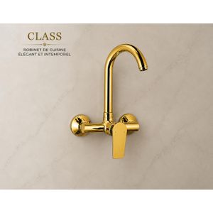 Ferri robinet  mitigeur cuisine couleur gold fixation murale pour évier cuisine avec bec en haut rotatif 360°